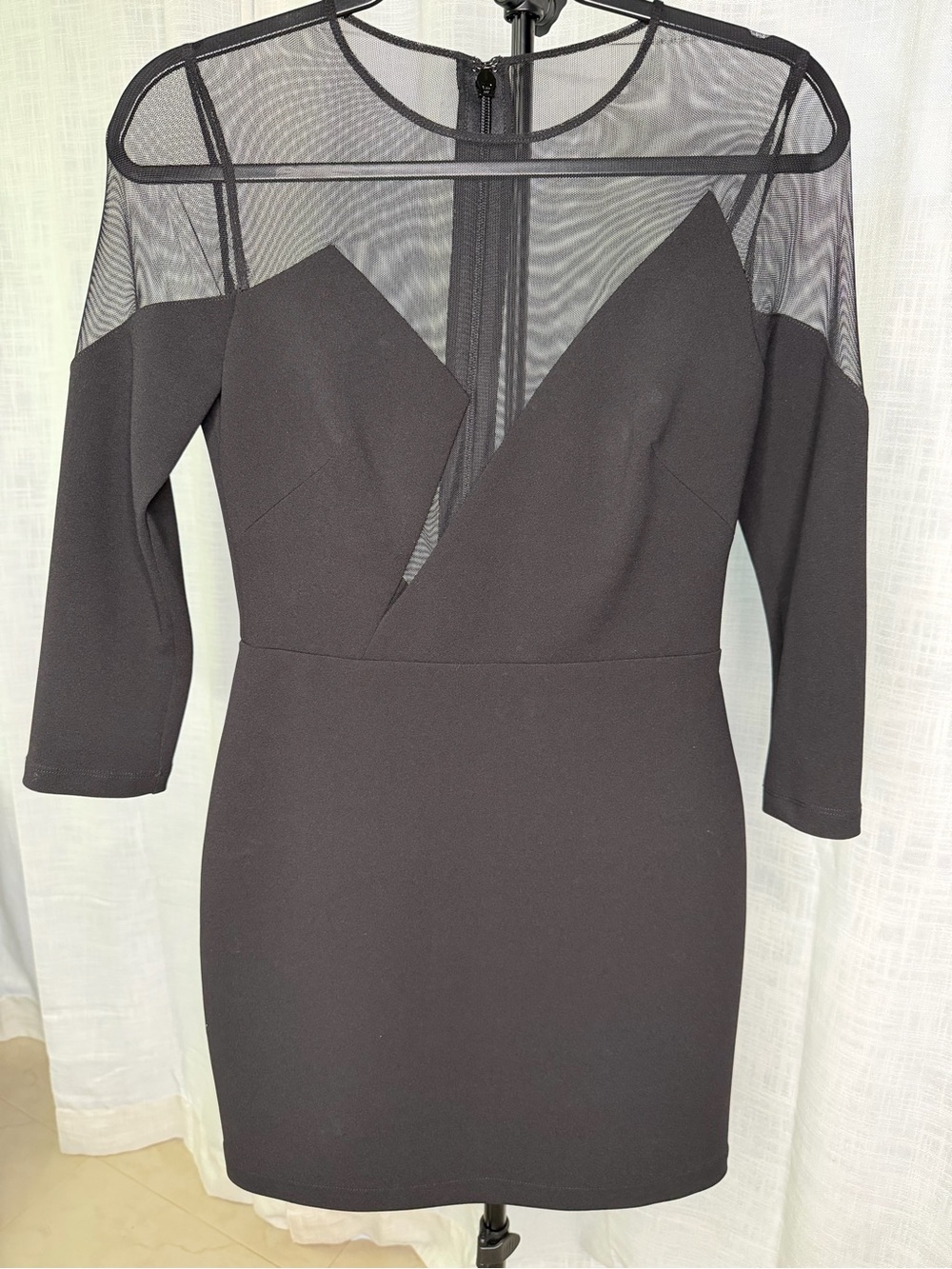 BCBGMaxAzria Black Mesh-Inset Mini Dress